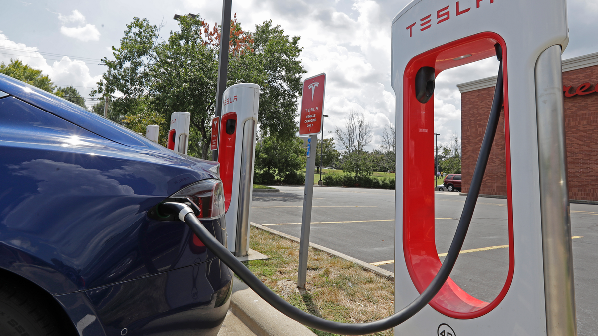 A charging Tesla