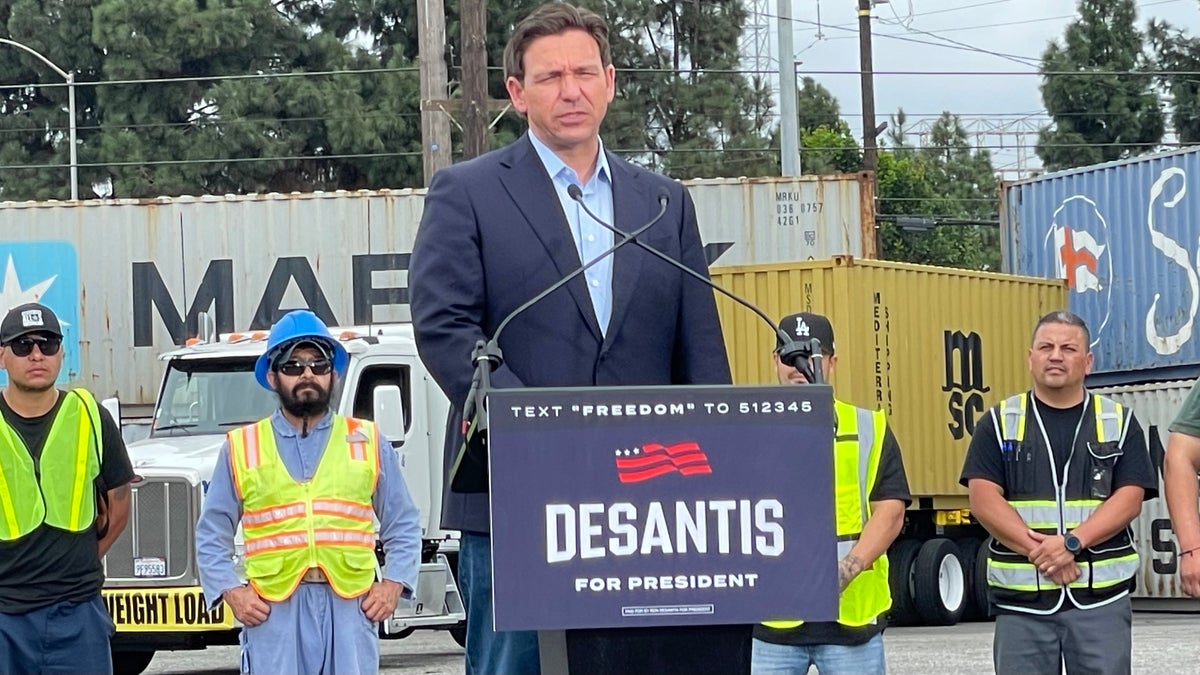 Ron DeSantis takes aim at Biden, Newsom, and Trump at a campaign event in California