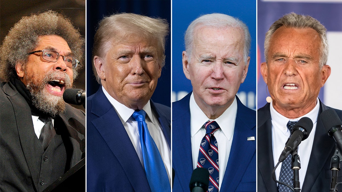 Cornel West, Donald Trump, Joe Biden and Robert F. Kennedy, Jr.