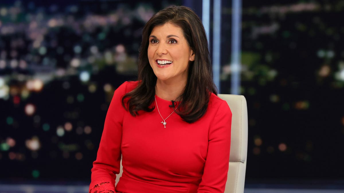 Former ambassador Nikki Haley in red outfit on "Hannity"