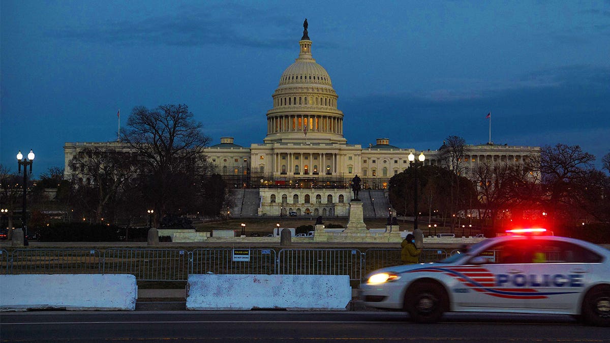 U.S. Capitol police at night