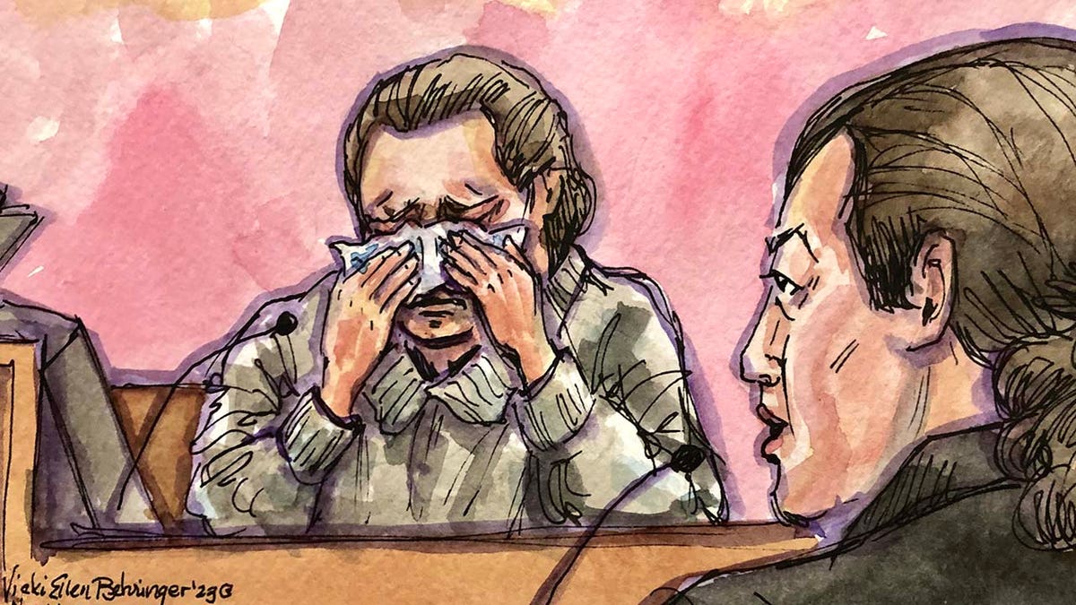 A courtroom sketch depicts the trial of David DePape