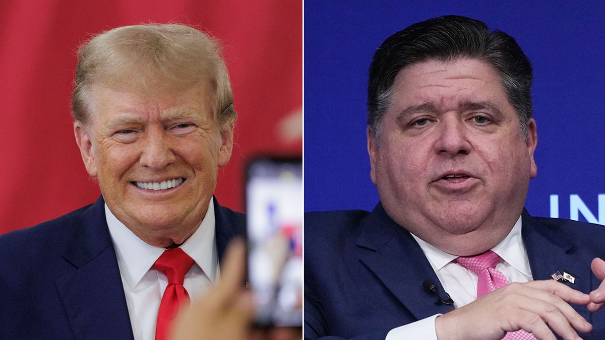 Trump and Pritzker split image