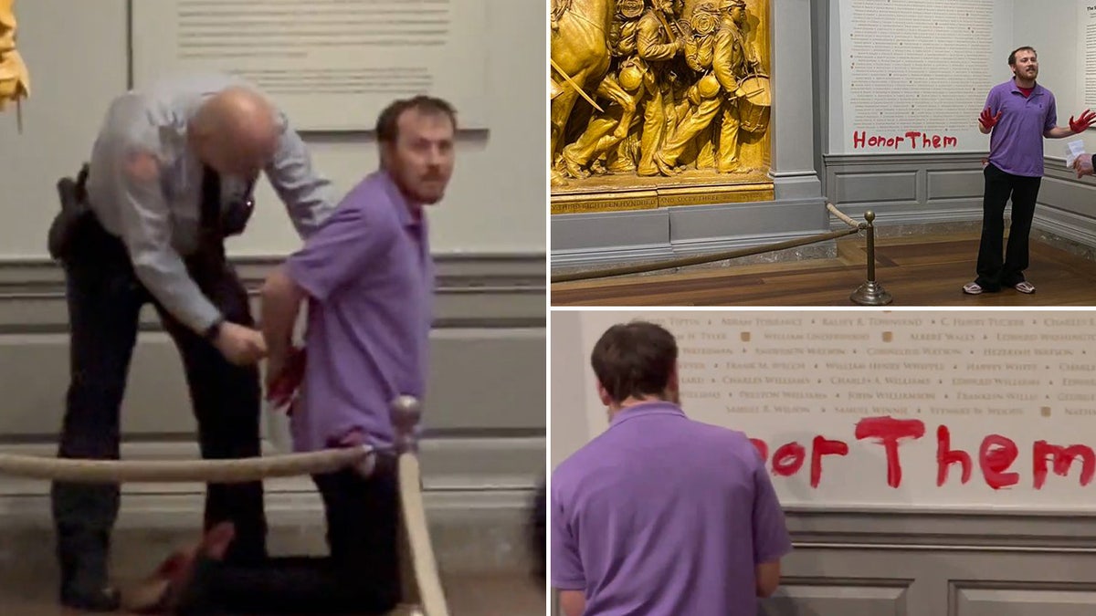 A climate activist with the group Declare Emergency vandalized a Civil War memorial at the National Gallery of Art in Washington, D.C.