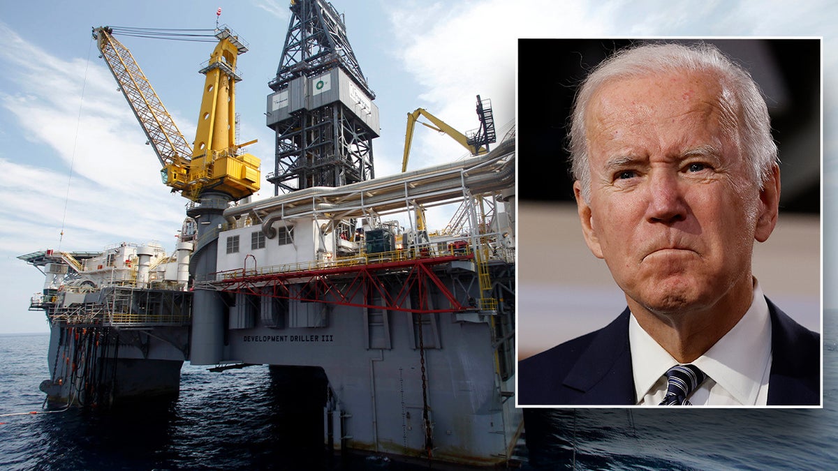 oil rig with Biden inset