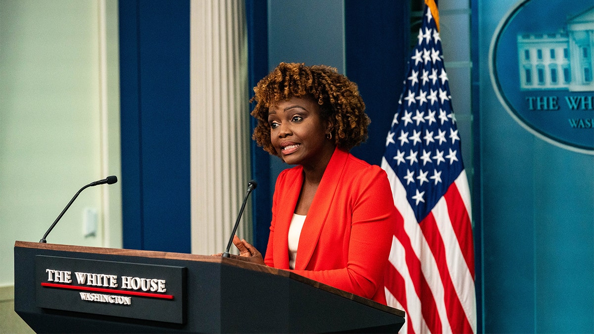 Karine Jean-Pierre, White House press secretary, at podium