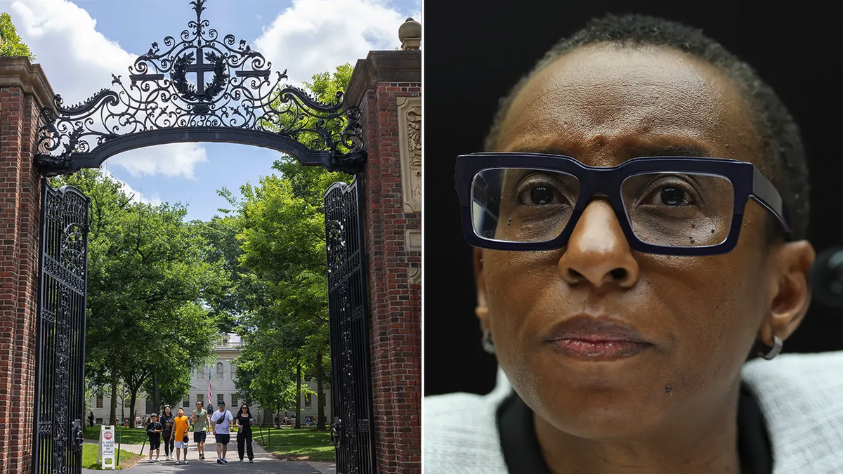 Harvard gates and Dr. Claudine Gay split image