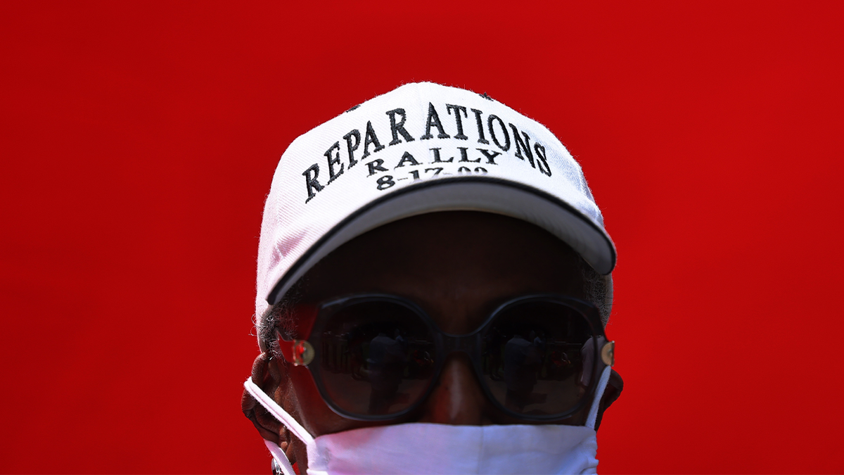 Reparations hat on a person