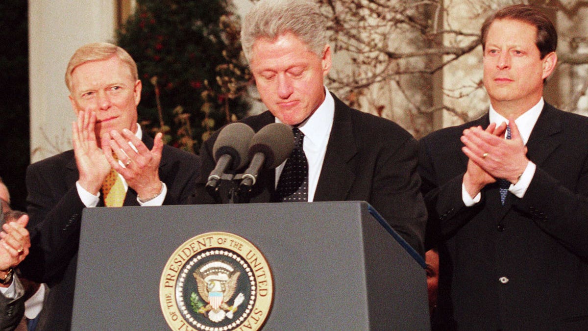 President Bill Clinton speaks after impeachment