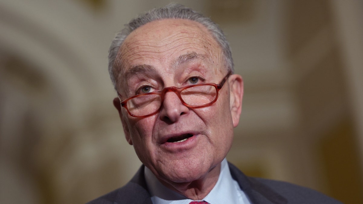 closeup of Chuck Schumer with glasses on