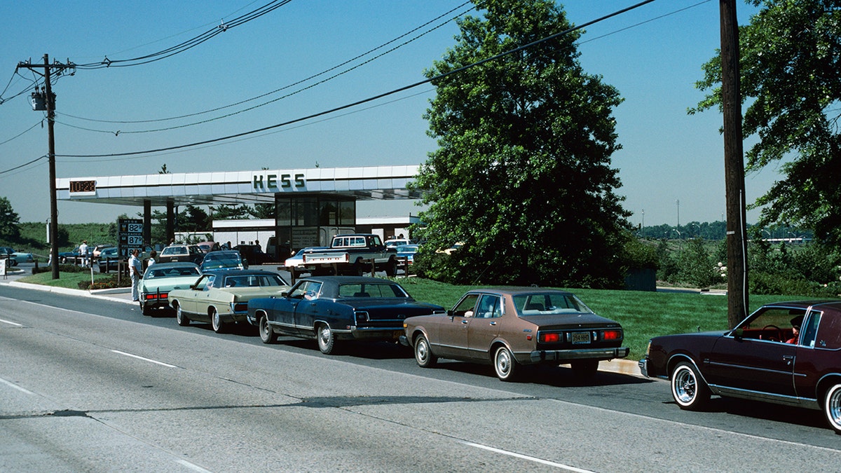 A line at the gas station during the 1970s oil supply shock.