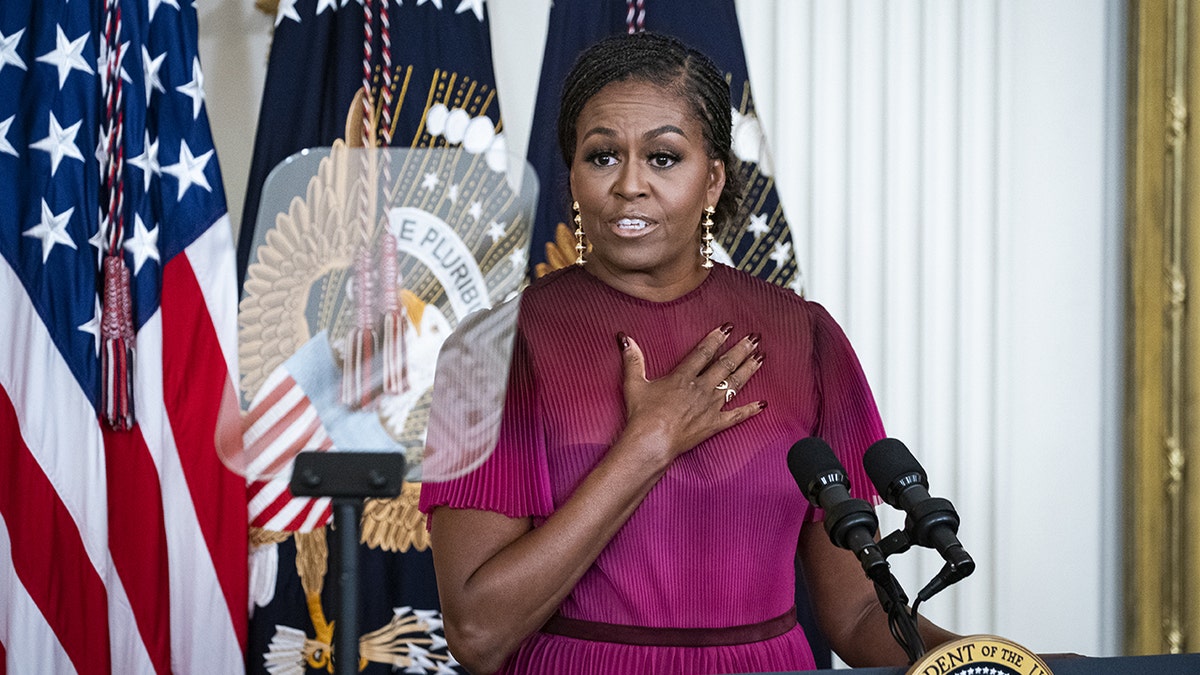 Michelle Obama in a red dress