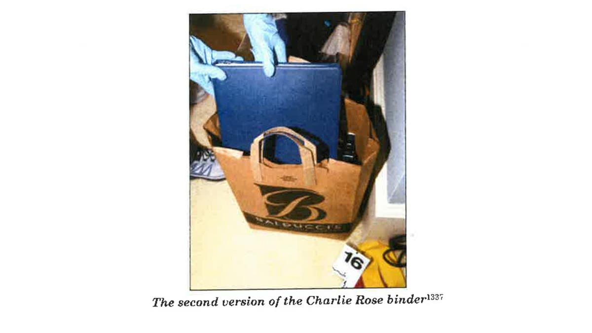 This image from Special Council Robert Hur’s investigation released by the Department of Justice on Thursday, February 8, 2024 shows the second version of the Charlie Rose binder.