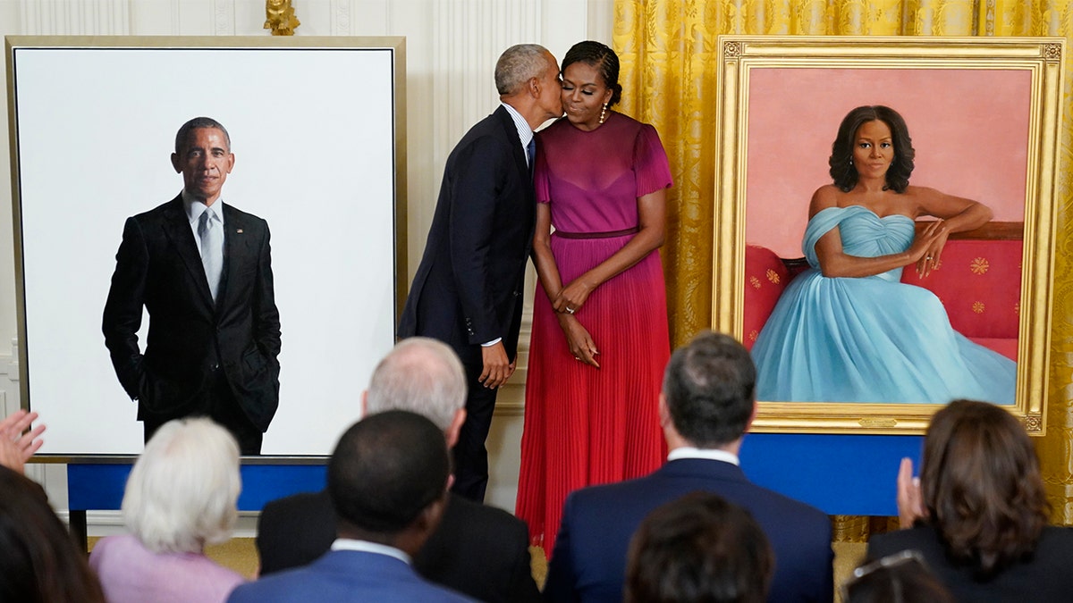 Former President Barack Obama and former first lady Michelle Obama at White House portrait unveiling