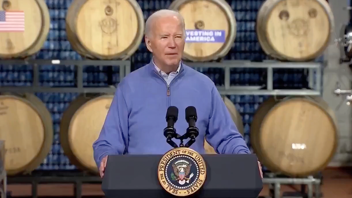 Joe Biden at lectern in Wisconsin event