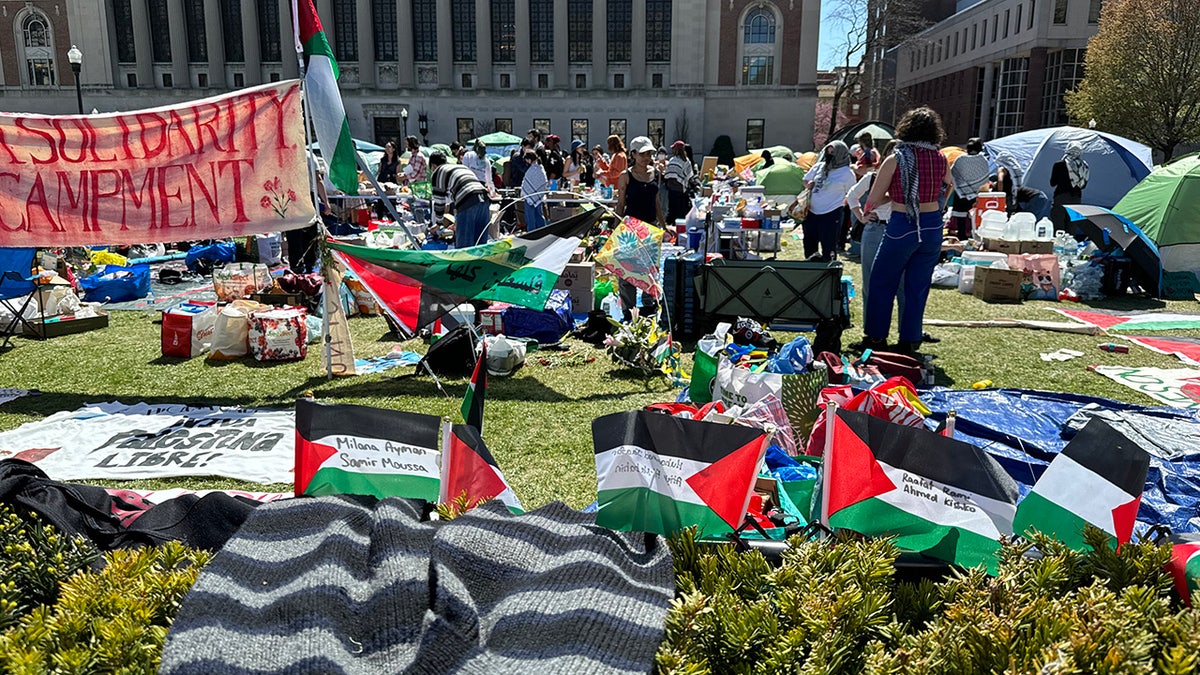 Anti-Israel agitators construct an encampment on Columbia University’s campus