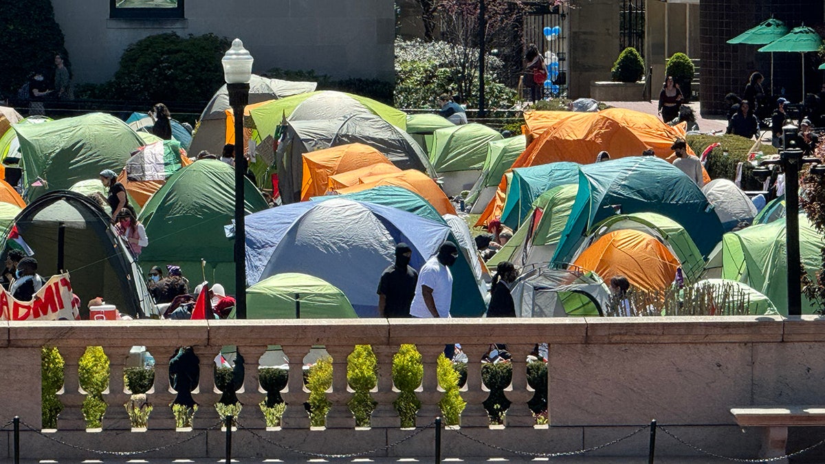 A pro-Palestine encampment is constructed on Columbia University’s campus in New York City