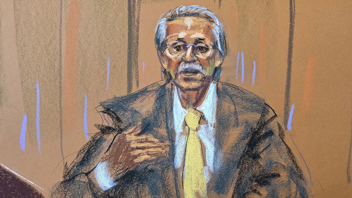 Former National Enquirer publisher David Pecker speaks from the witness stand during former U.S. President Donald Trump's criminal trial