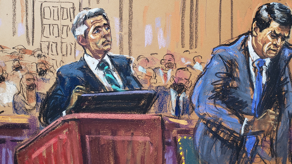 Matthew Colangelo, right, shown in courtroom sketch