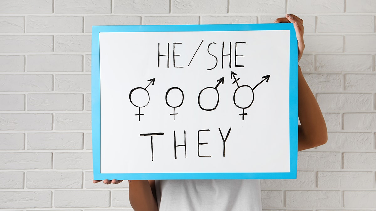 sign with he/she/they pronouns and symbols