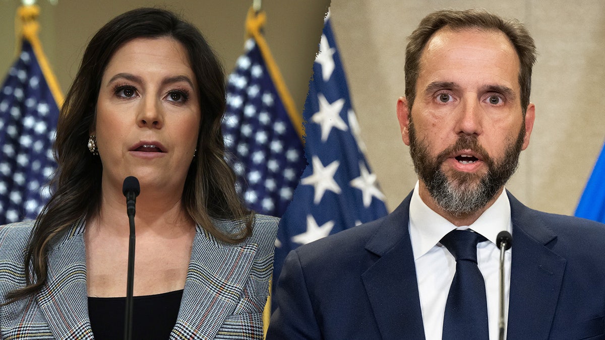 A split image of Rep. Elise Stefanik and Special Counsel Jack Smith