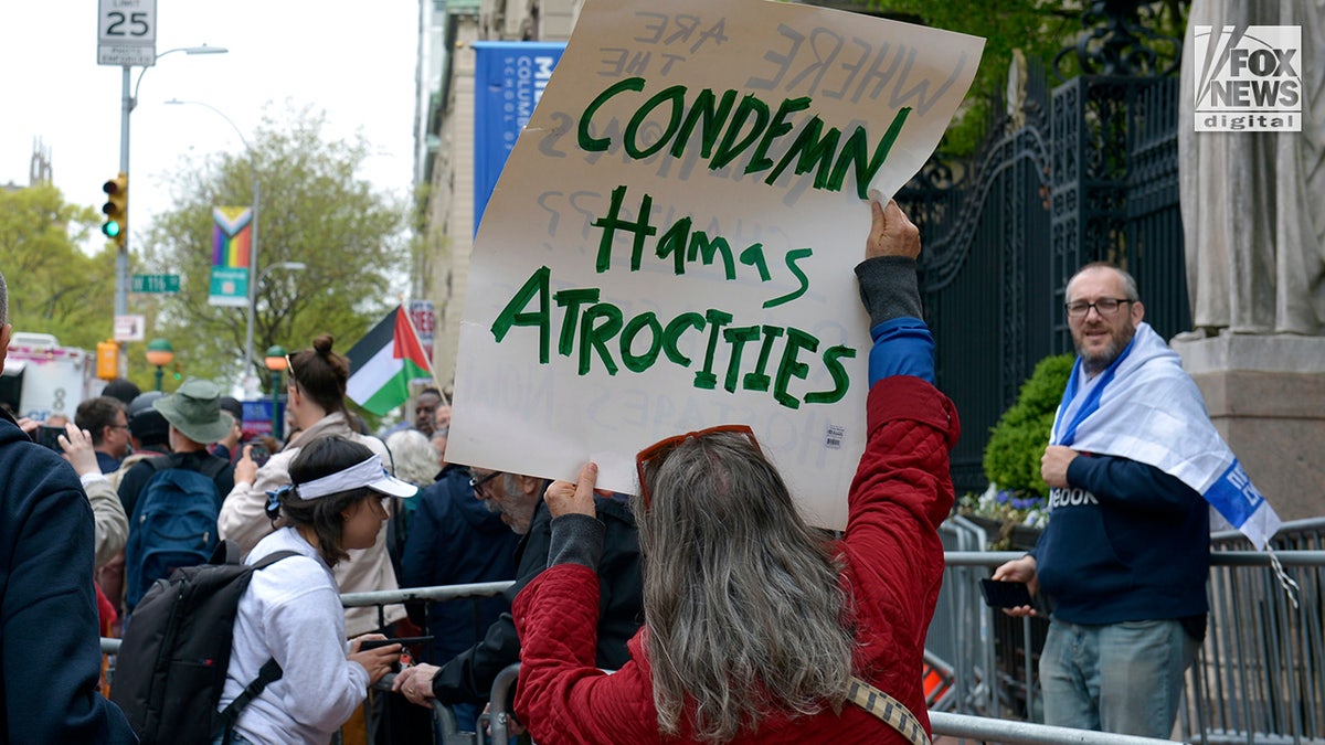Anti-Israel protestors rally outside of Columbia University