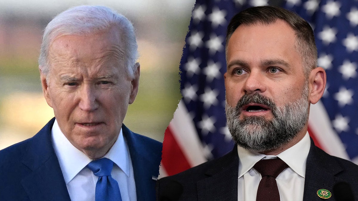 A split image of President Biden, left and Rep. Cory Mills