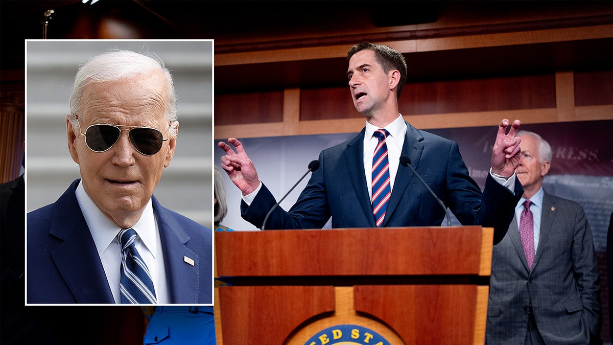 inset: President Biden; Sen. Tom Cotton