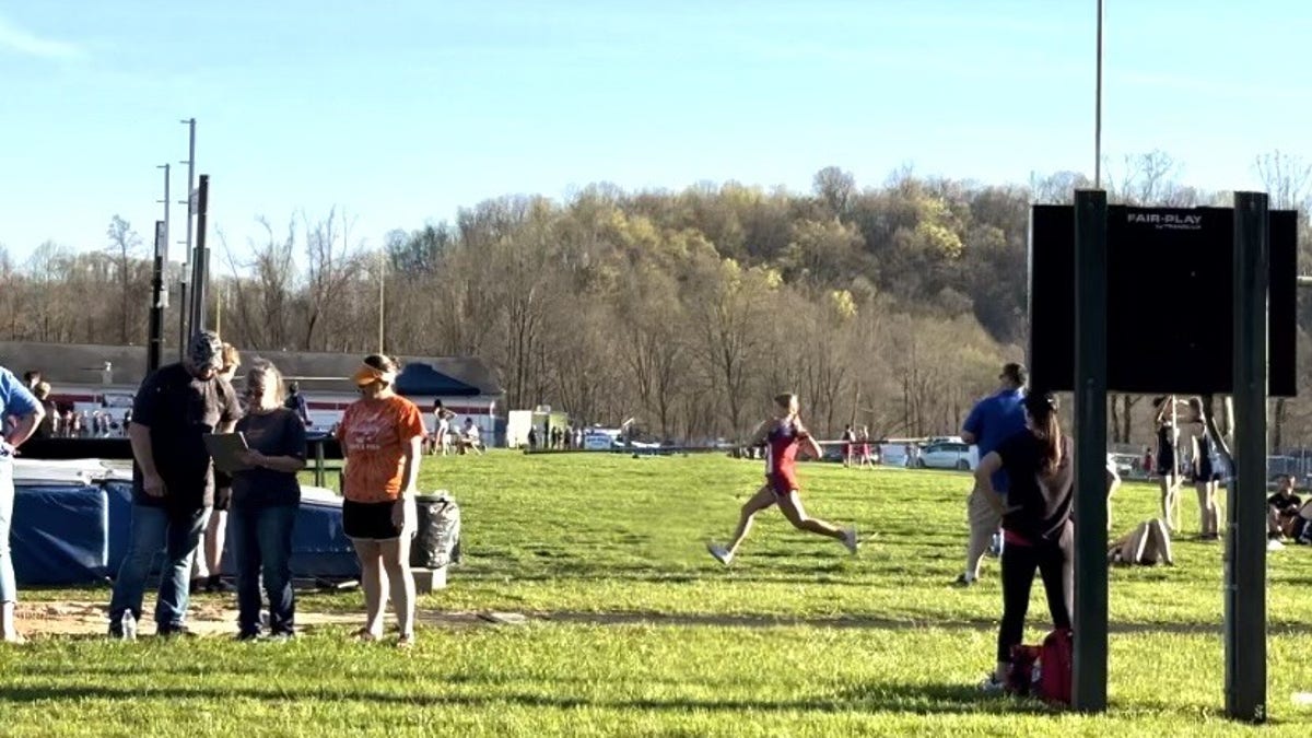 Adaleia Cross (middle) at the Harrison County Middle School Championships held at Liberty High School’s Mazzei Reaser Athletic Complex in Clarksburg, W.V, on April 12, 2023. (Photo courtesy of Alliance Defending Freedom)