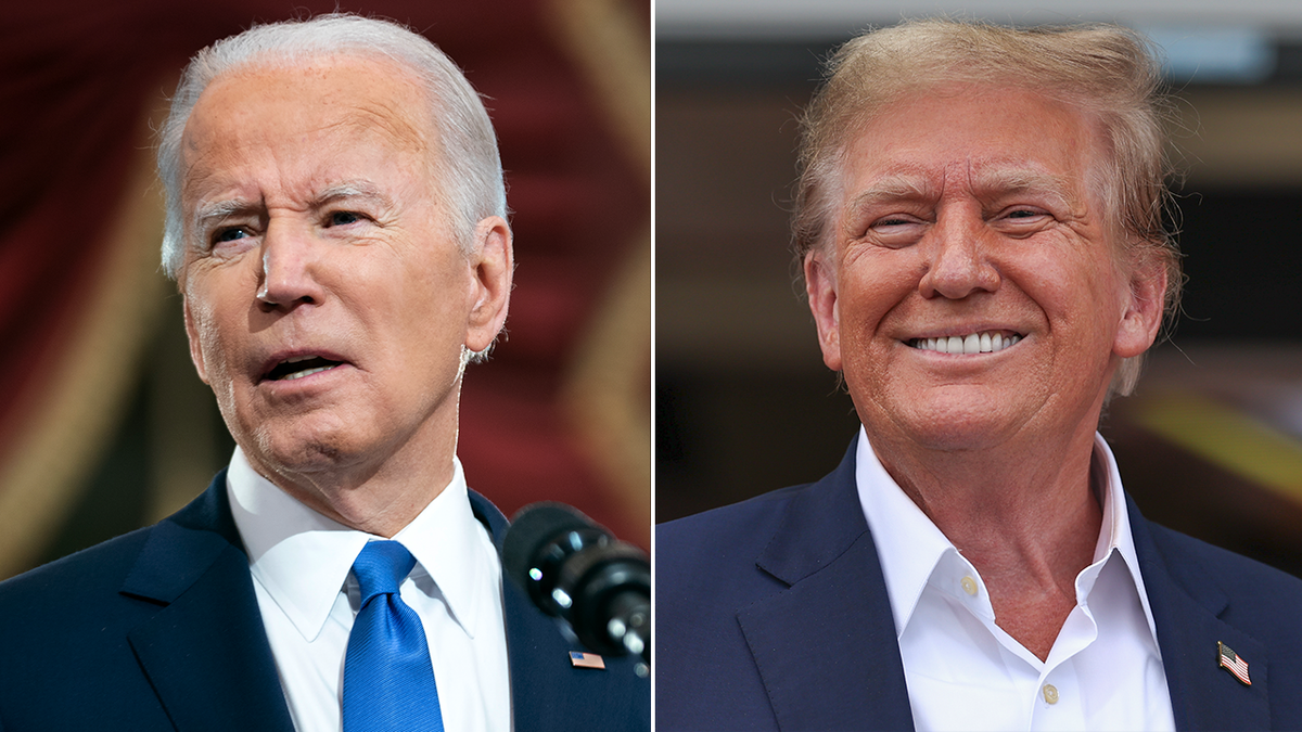 Joe Biden, left and Donald Trump split image