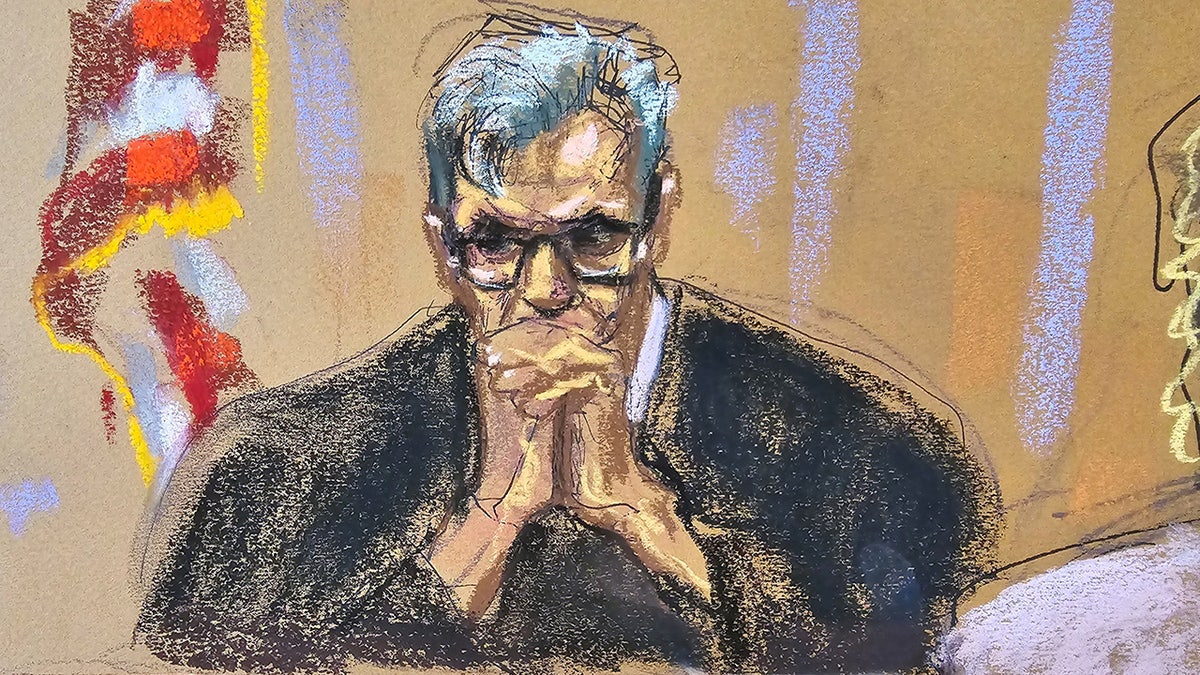 New York Supreme Court Judge Juan Merchan listens as former U.S. President Donald Trump watches as Stormy Daniels is questioned by defense attorney Susan Necheles during Trump's criminal trial