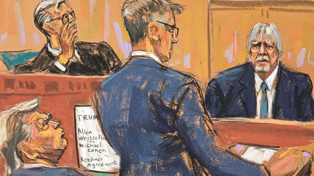 Jeffrey McConney on witness stand in courtroom sketch