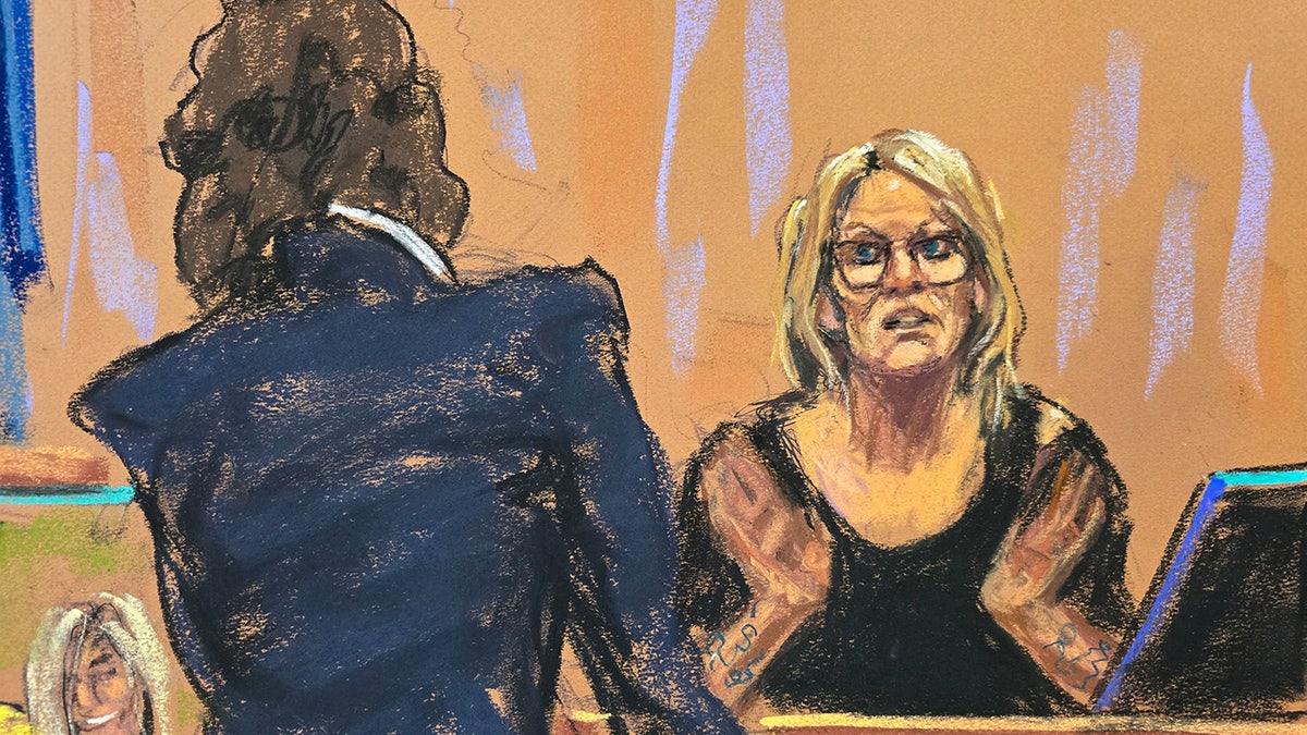 Stormy Daniels is questioned by prosecutor Susan Hoffinger during former U.S. President Donald Trump's criminal trial
