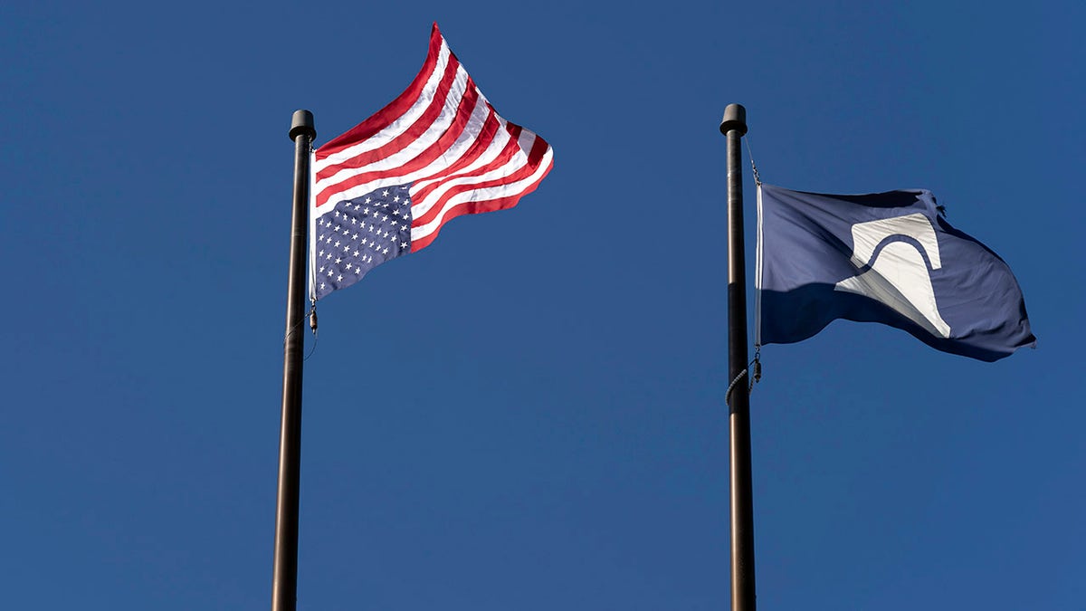 Upside down American flag at Heritage Foundation DC building