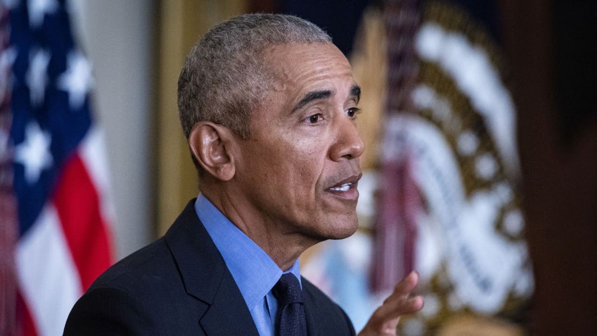 Obama speaking at White House