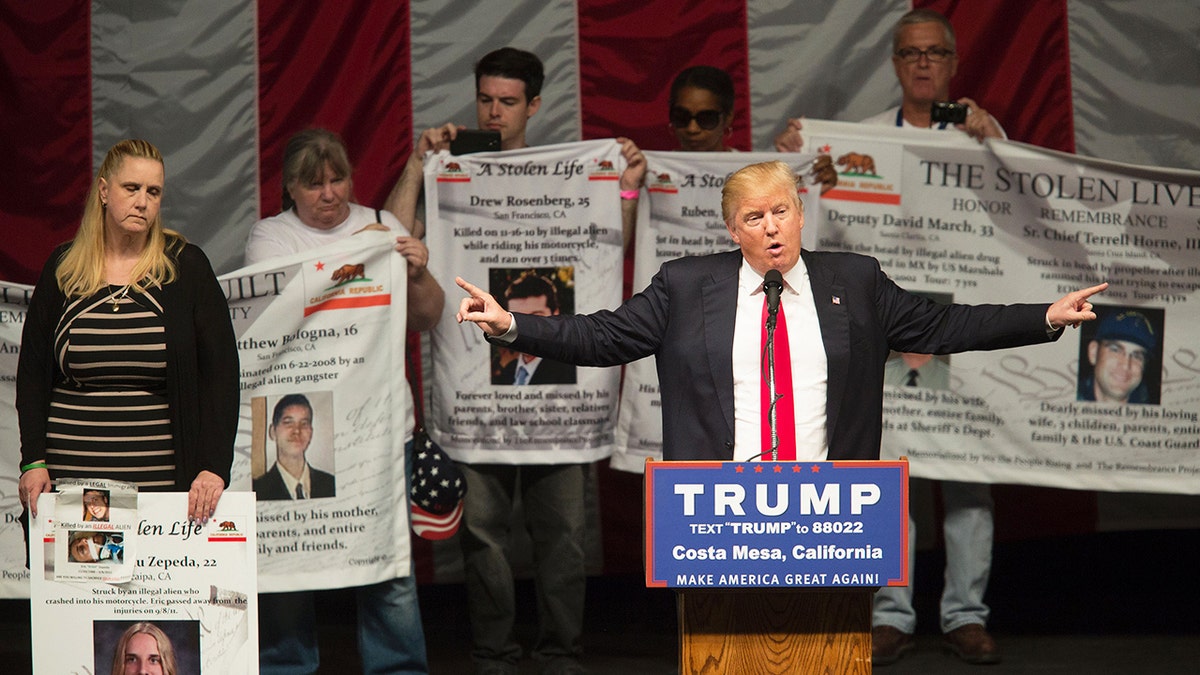 Donald Trump at 2016 campaign event with "angel families"