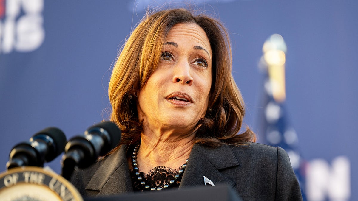 Kamala Harris closeup shot at lectern