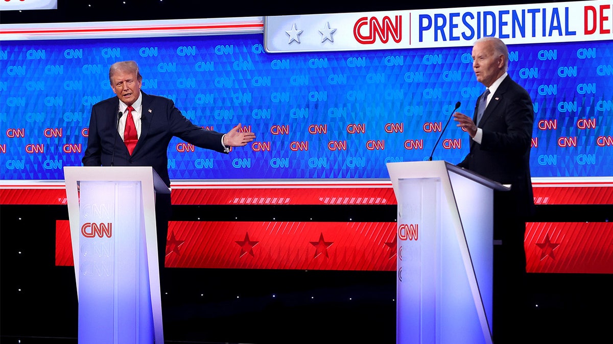 left to right: Trump and Biden on CNN debate stage