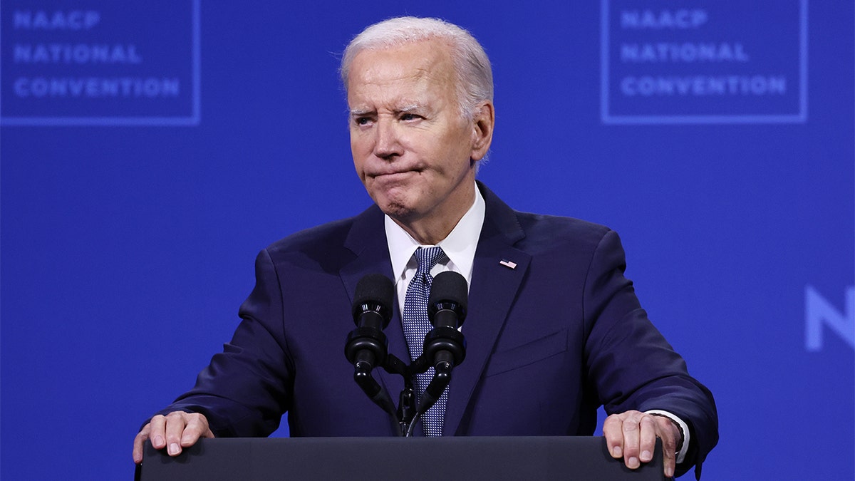 President Joe Biden speaking to NAACP