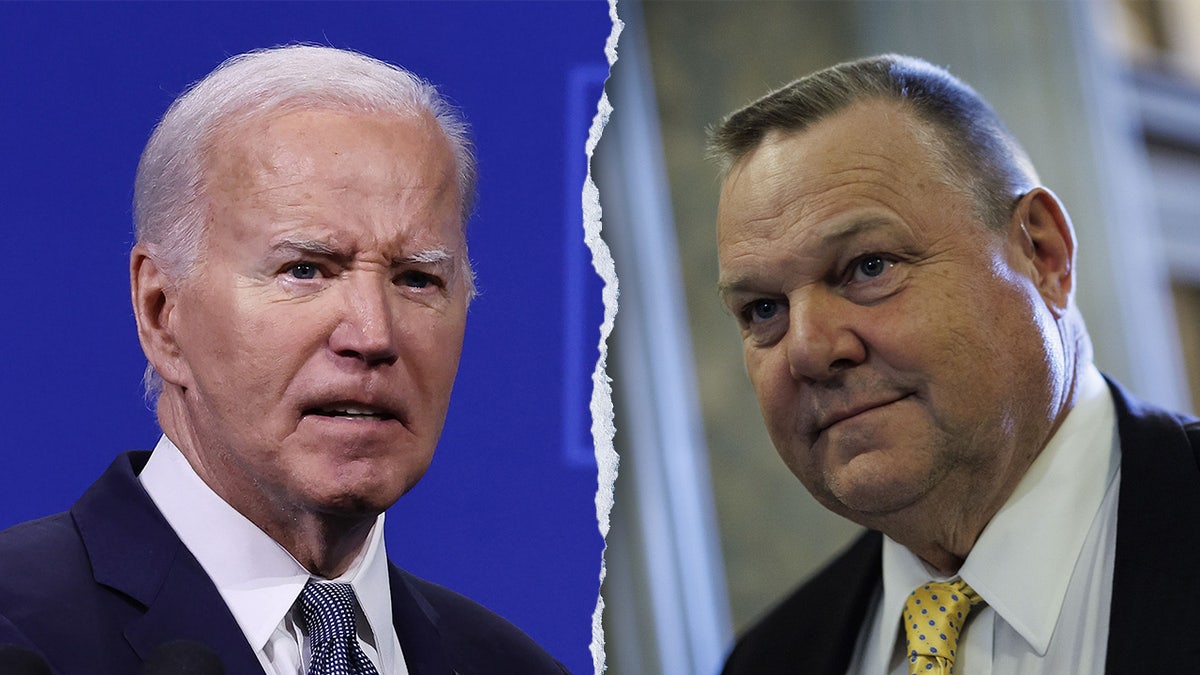 left-right split: President Joe Biden, Sen. Jon Tester