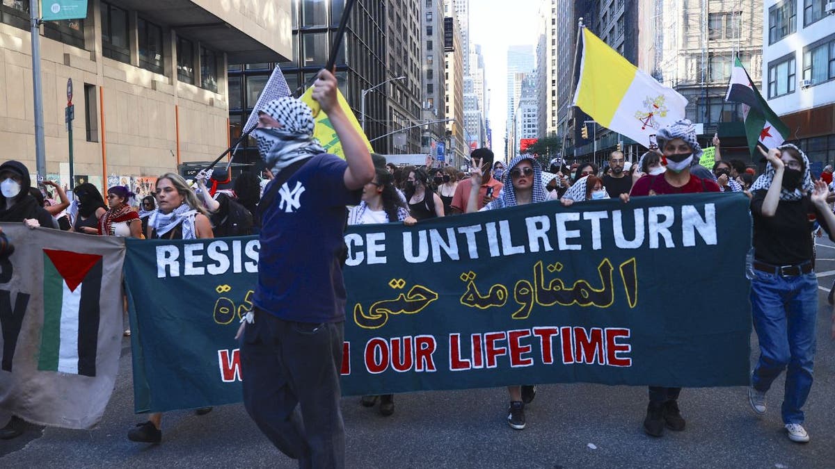 Anti-Israel protesters marching