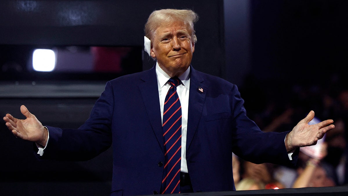 Donald Trump gestures on Day 3 of the Republican National Convention