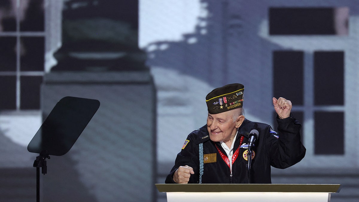 William Pekrul gestures on Day 3 of the Republican National Convention