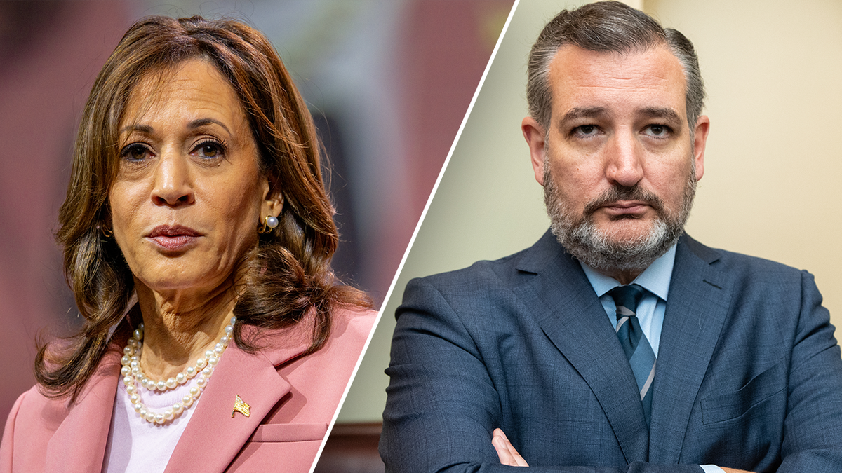 split photos, left to right: Kamala Harris and Ted Cruz