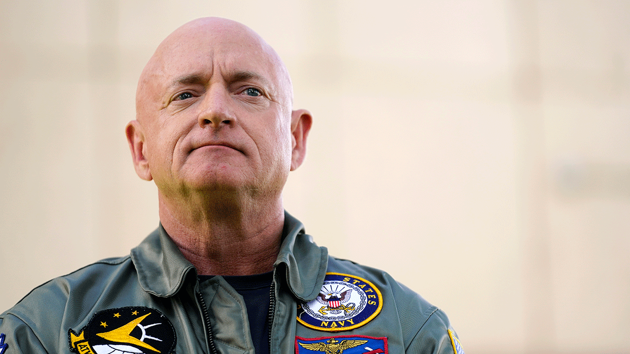 Arizona Democratic Sen. Mark Kelly speaking during a news conference