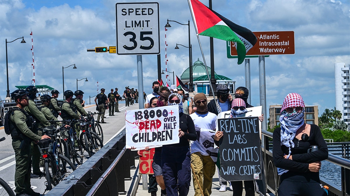 Anti-Israel demonstrators protest against Israeli Prime Minister Benjamin Netanyahu's visit to Florida.