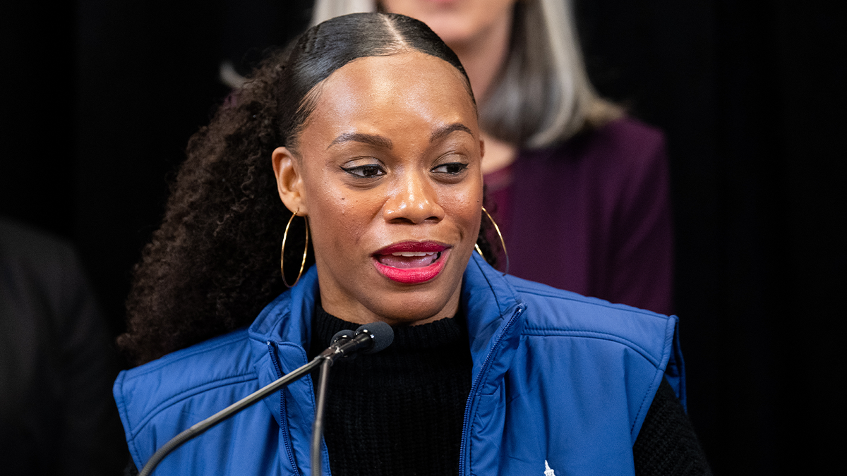 Rep. Summer Lee speaking at microphone