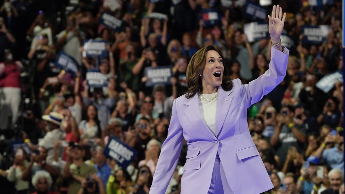 Vice President Kamala Harris arrives to speak at a campaign rally in Las Vegas. 