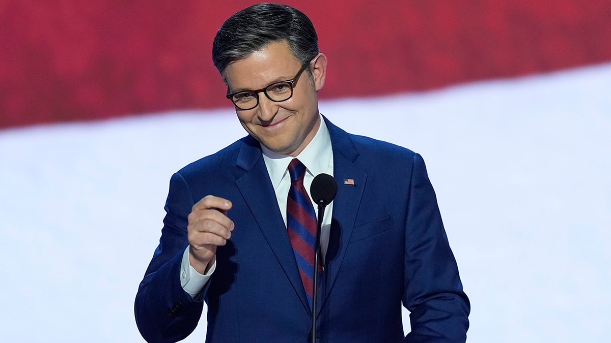 Mike Johnson speaking during the second day of the Republican National Convention