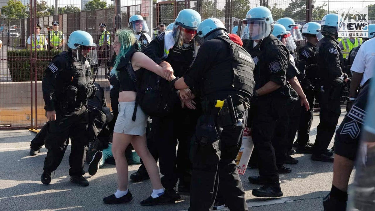 Protesters clash with police in Chicago outside of the DNC